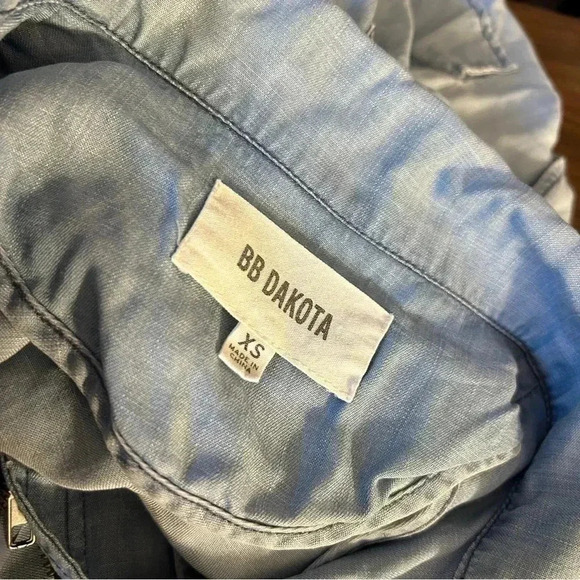 ❤️ BB Dakota Blue  Chambray Denim Hooded Jacket Sz XS Tencel Lightweight Cinched - Picture 5 of 10